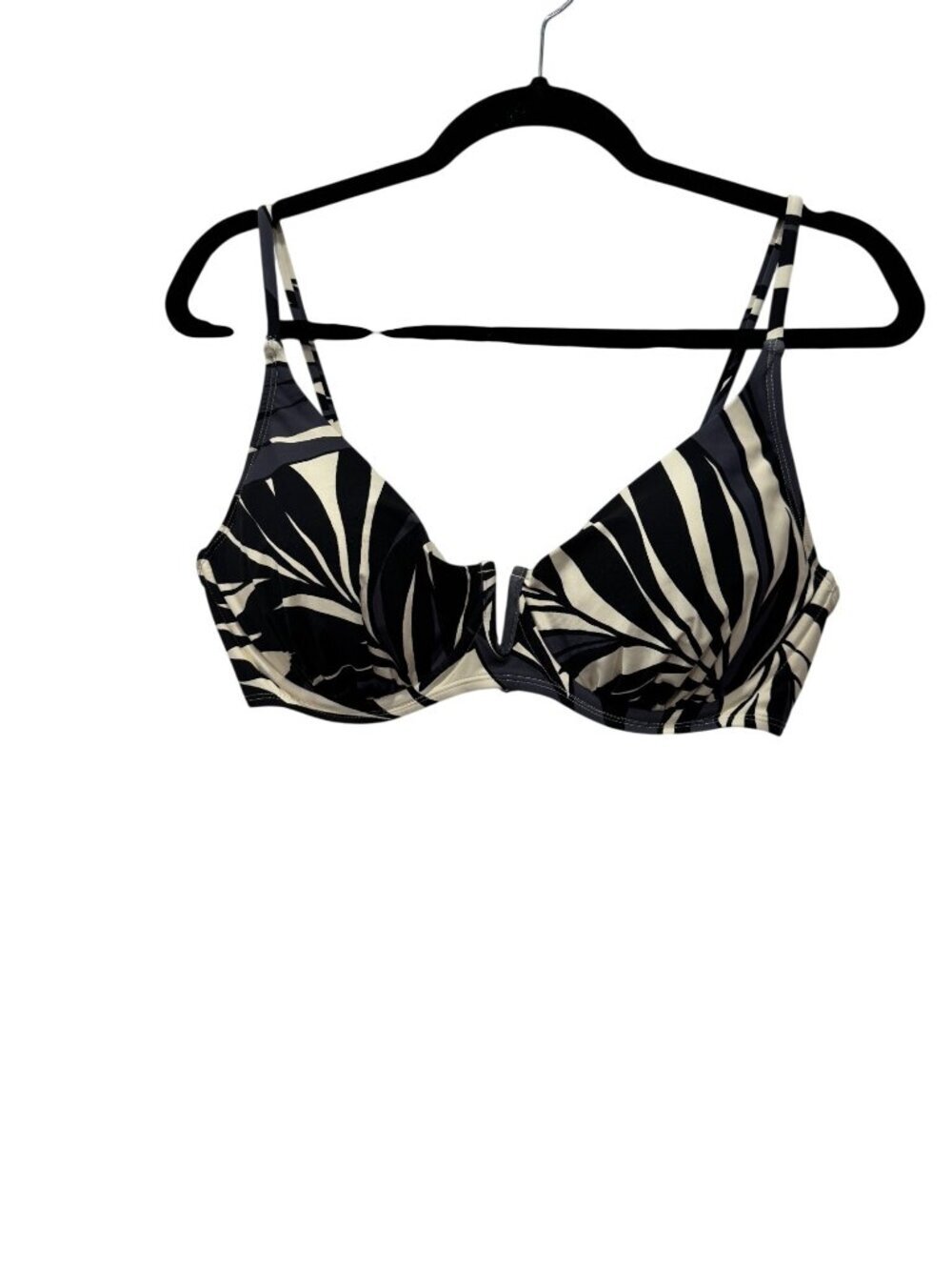 New Anne Cole Women's Size  38C/40B Black Gray & White Tropical Print Bikini Top